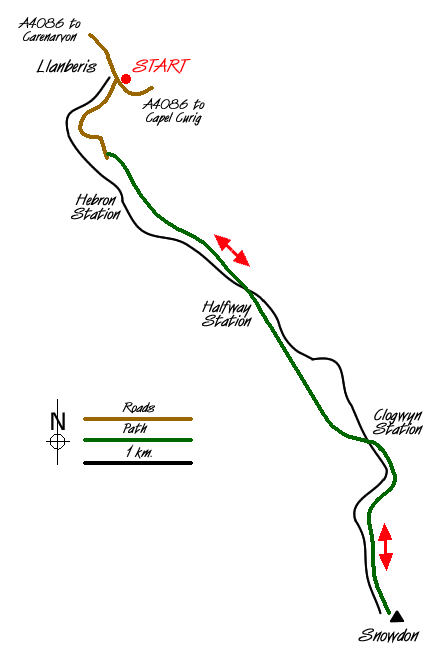 Route Map - Snowdon by the Llanberis Path Walk