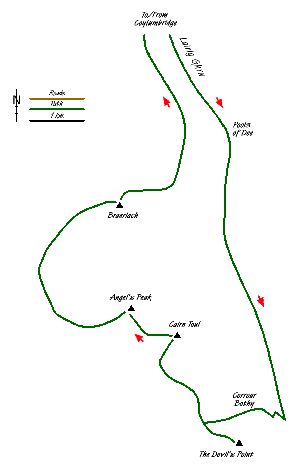 Route Map - Devil's Point, Cairn Toul, Braeriach & Lairig Ghru Walk