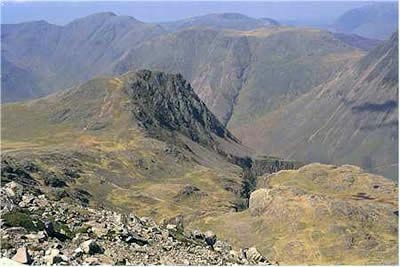 Looking down on Lingmell from the slopes of Scafell Pike