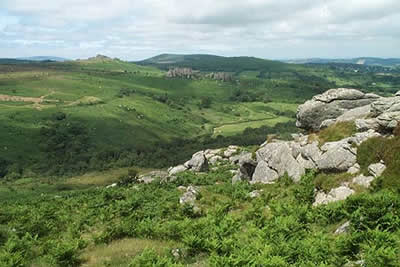 View north from Haytor Rocks across Becka Brook valley