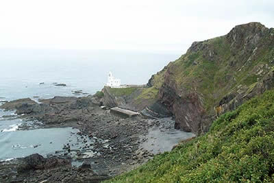 Hartland Point is a rocky promontory with a lighthouse