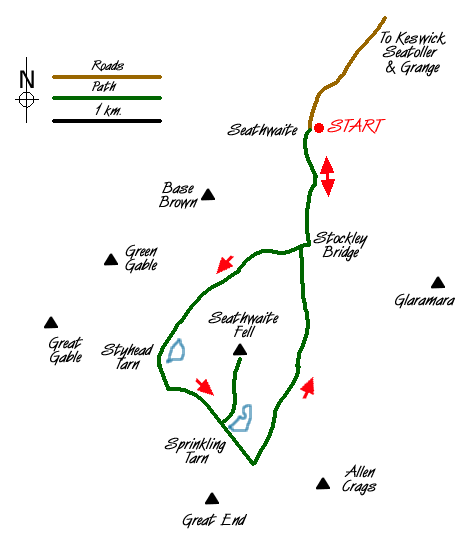 Route Map - Styhead Tarn and Seathwaite Fell Walk