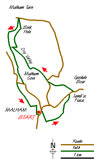 Route Map - Gordale Scar & Malham Cove from Malham Walk