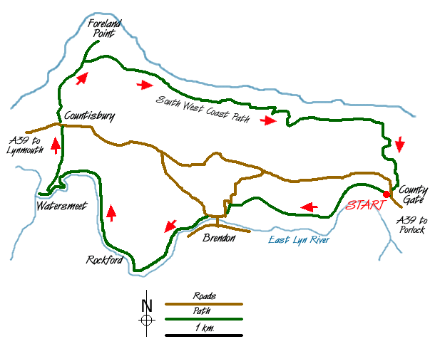 Route Map - Watersmeet & Foreland Point Walk