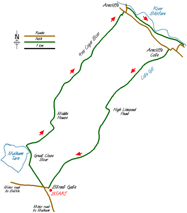 Route Map - Malham Tarn & Arncliffe Walk