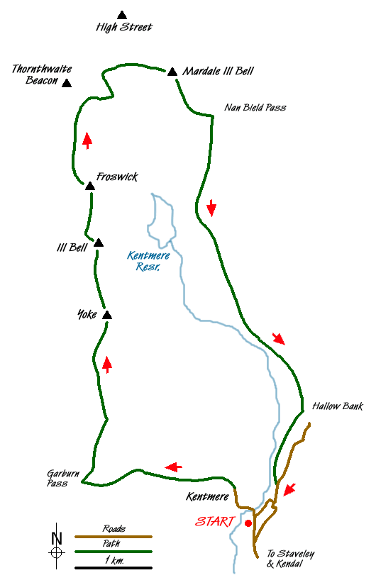 Route Map - Shorter Kentmere Horseshoe Walk