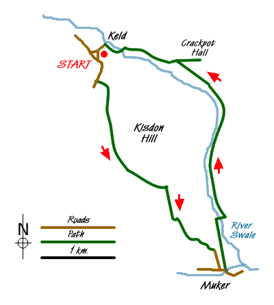 Route Map - Muker & Upper Swaledale from Keld Walk