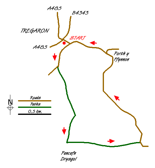 Route Map - Tregaron & Twm Town circular Walk