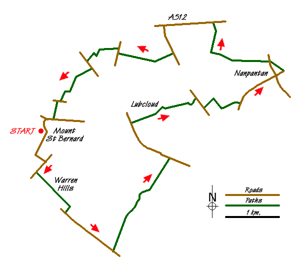 Route Map - Blackbrook Reservoir & Nanpantan Walk