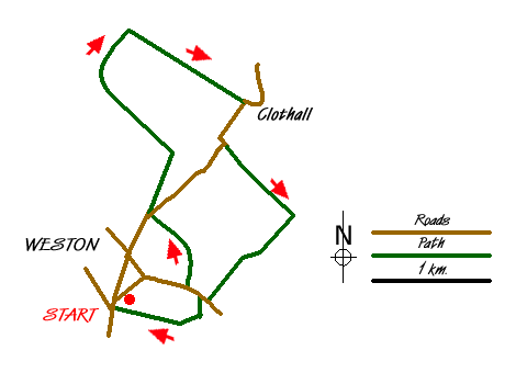 Route Map - Weston & Clothall circular Weston Walk