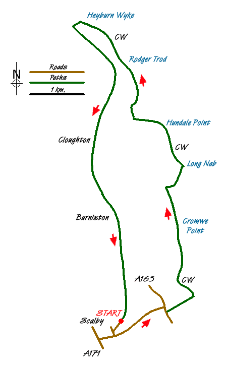 Route Map - Hayburn Wyke from Scalby
 Walk