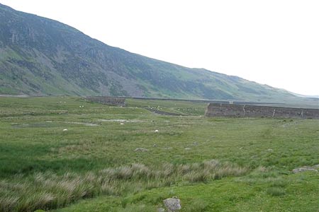 The dam wall with it's breach on Llyn Eigiau