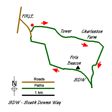 Route Map - Charleston Farm & Firle Beacon Walk