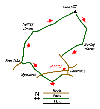 Route Map - Hollins Cross & Lose Hill
 Walk