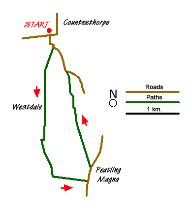 Route Map - Peatling Magna
 Walk