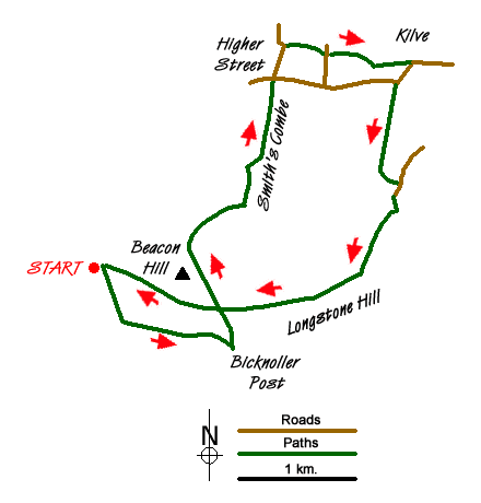 Route Map - Weacombe Combe, Bicknoller Post, Kilve & Longstone Hill
 Walk