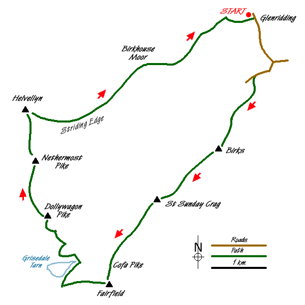 Route Map - Glenridding, St. Sunday Crag & Helvellyn Walk