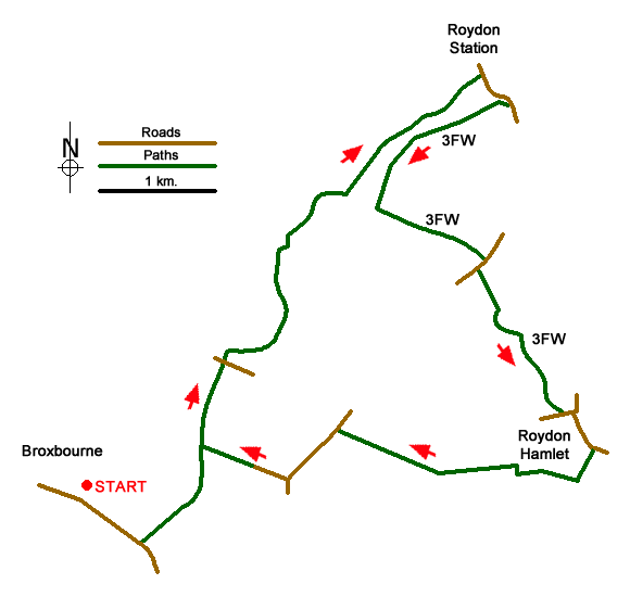 Route Map - Broxbourne Circular via Roydon Walk
