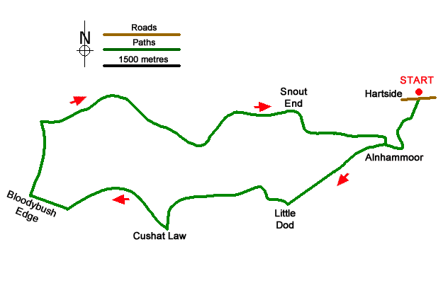 Route Map - Cushat Law and Bloodybush Edge from Hartside Walk