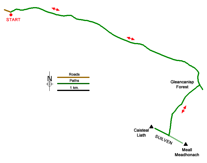 Route Map - Suilven (North-western approach) Walk