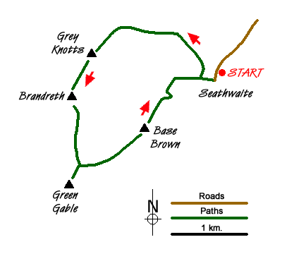 Route Map - Green Gable & Gillercomb Horseshoe
 Walk