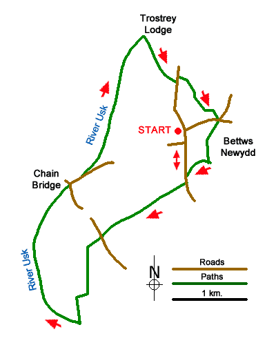 Route Map - The River Usk from Bettws Newydd Walk