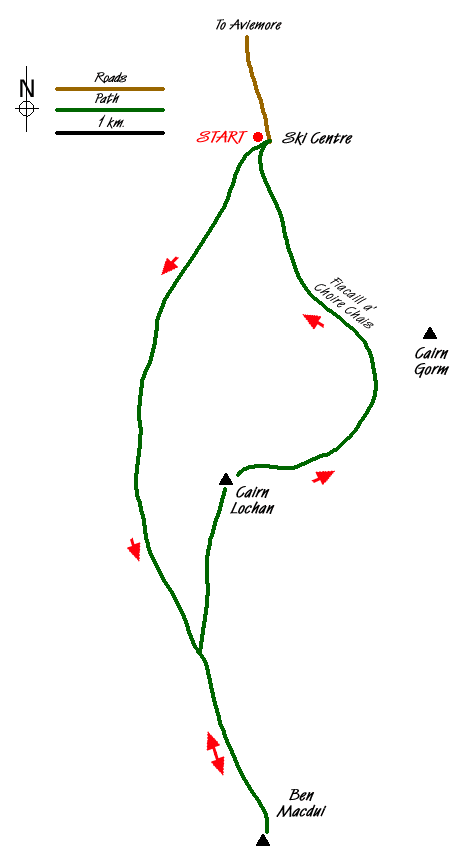 Route Map - Ben Macdui & Cairn Lochan from the Ski Centre Walk