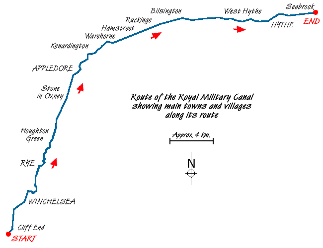 Route Map - Royal Military Canal - Cliff End to Seabrook Walk