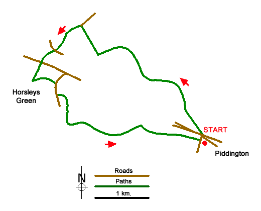 Route Map - Piddington & Horsleys Green Circular Walk