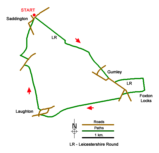 Route Map - Foxton Locks & Laughton from Saddington Walk