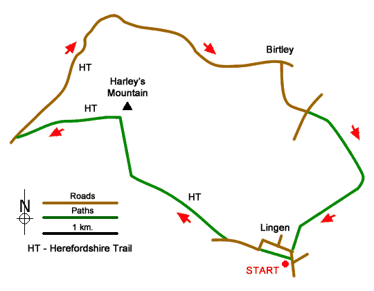 Route Map - Harley's Mountain from Lingen Walk