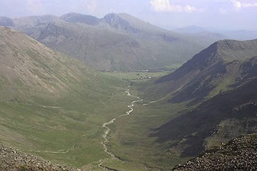 Distant view of the Scafells from Mosedale