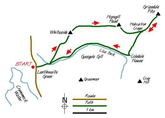 Route Map - Whiteside, Hopegill Head & Grisedale Pike Walk
