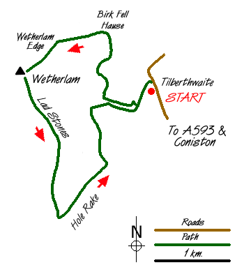 Route Map - Tilberthwaite & Wetherlam Walk