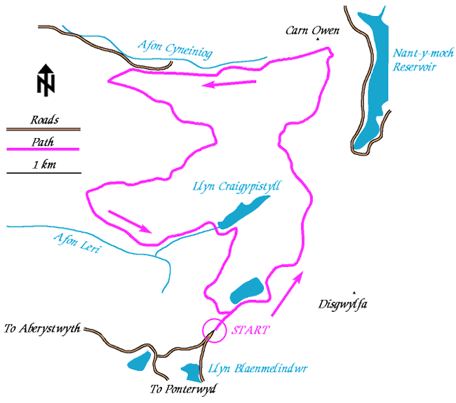 Route Map - Craig-y-Pistyll, Cambrian Mountains Walk