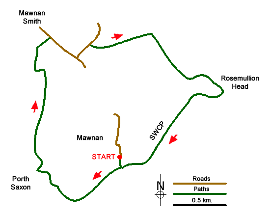 Route Map - Rosemullion Head & Mawnan
 Walk