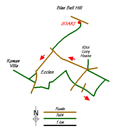 Route Map - Blue Bell Hill to Kit's Coty House Walk