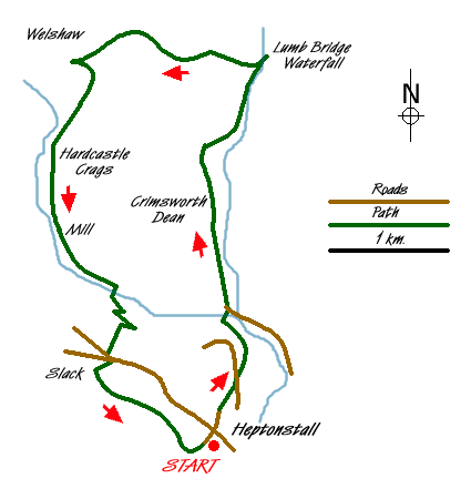 Route Map - Crimsworth Dean, Lumb Bridge & Hardcastle Crags Walk
