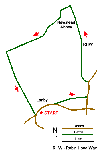 Route Map - Linby and Newstead Abbey circular Walk