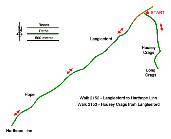 Route Map - Hartshope Linn (waterfall) from Langleeford Walk