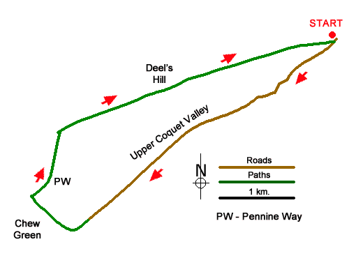 Route Map - Chew Green & Upper Coquet Valley Walk