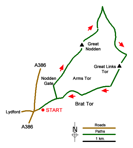 Route Map - Great Nodden & Great Links Tor Walk
