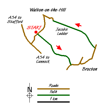 Route Map - Brocton & Walton-on-the-Hill Circular Walk