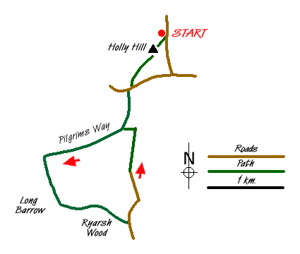 Route Map - Holly Hill & Coldrum Long Barrow Walk