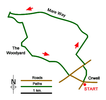 Route Map - Mare Way & Wimpole Estate from Orwell Walk