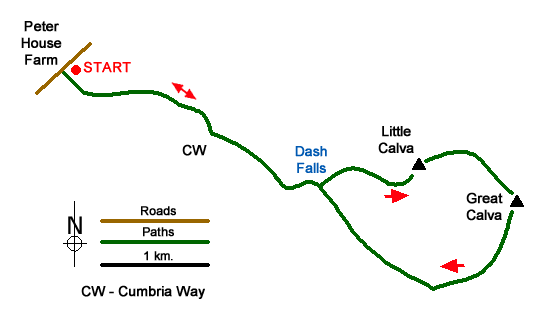 Route Map - Whitewater Dash and Great Calva Walk