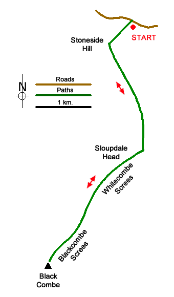 Route Map - Black Combe from near Stoneside Hill Walk