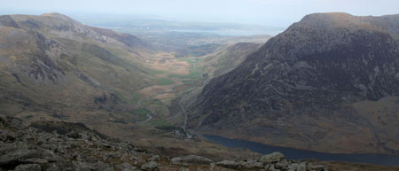 Looking along the Nant Ffrancon valley to the sea beyond