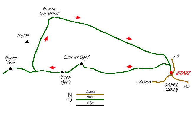 Route Map - Glyder Fach Walk