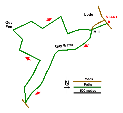 Route Map - Lode Mill, Quy Water & Quy Fen Walk